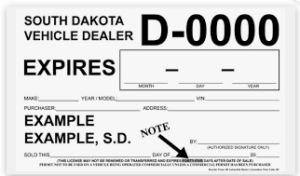 South Dakota plates temporary