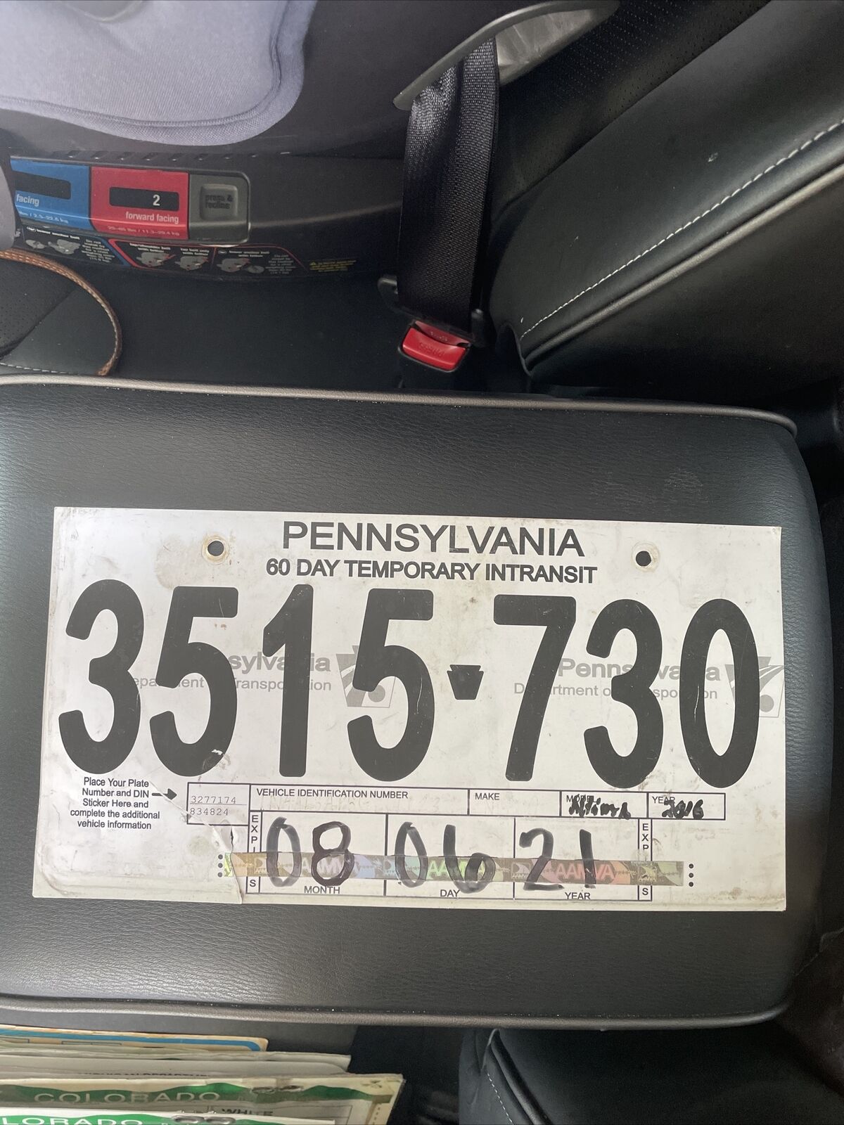 Pennsylvania 60 Day Temporary License Plate PA Tag 3515 730 Nissan Altima | eBay
